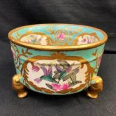 Hand Painted & Gilded Chinese Ceramic Pedestal Bowl