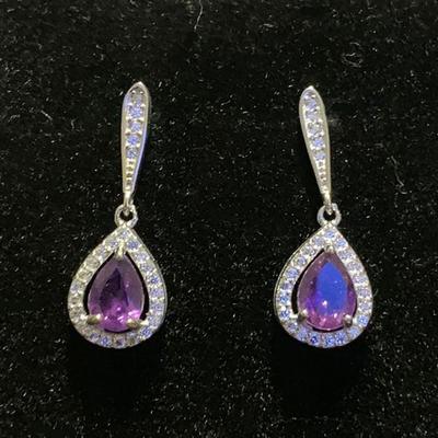 Pair of Amethyst & Diamond Earrings