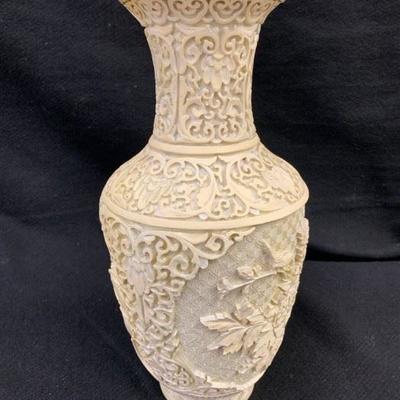 Signed White Chinese Cinnabar Carved Lacquer Vase