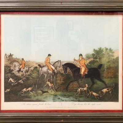 19th c. Hand Colored Fox Hunt Engraving by Philibert Louis Debucourt after Carl Vernet, c. 1810