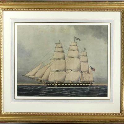 19th c. Marine Watercolor Painting, American Clipper Ship, by Jurgen Frederick Huge
