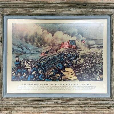 Original Civil War Currier & Ives Hand Colored Lithograph THE STORMING OF FORT DONELSON, TENN. FEBY 15 1862