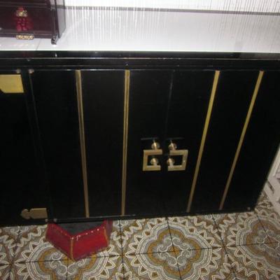 Stunning Black Lacquer Asian Credenza 
 