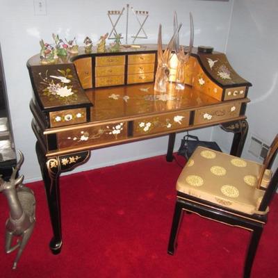 Gold Leaf Asian Accent Writing Desk with seating 