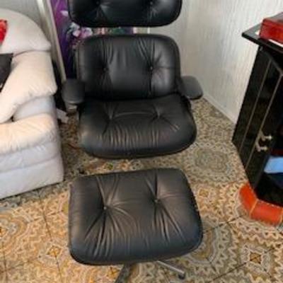 Black Leather Plycraft MCM Seating With Ottoman  