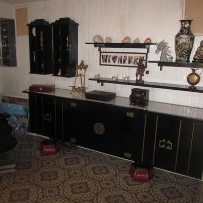 Stunning Black Lacquer Asian Credenza 
 