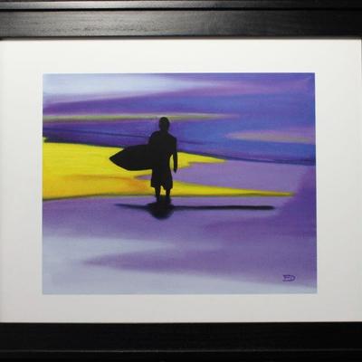 Pastel Silhouette of Surfer, Signed PD, framed and matted (16â€ x 13â€)