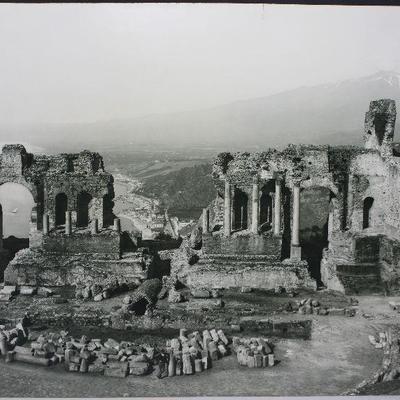 Roman Ruins, Italy Mount Aetna in background early 1920â€™s (22 7/8 x 16 1/2)