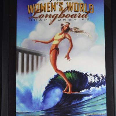 7th Nouakchott  October  22-23 2005 Womenâ€™s World Longboard Championship Poster Signed by Linda Benson and Artist Wade Koniakowsky...