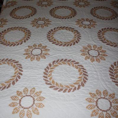 Handmade/Quilted Gold & Brown Embroidered Quilt