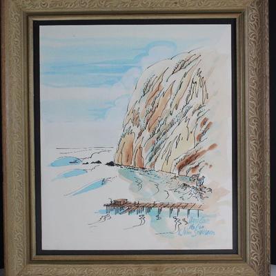 â€œDana Coveâ€ #15/20 Signed Watercolor by John Severson (1934-2017) Founder of â€œSurferâ€ Magazine c. 1987, framed in Antique Frame...
