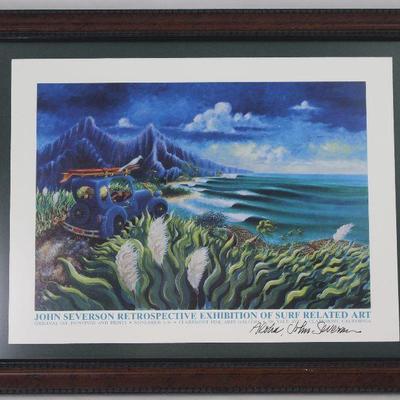 John Severson Retrospective Exhibition of Surf Related Art Exhibit Lobby Card Signed by John Severson with Thank you Letter dated 2000...