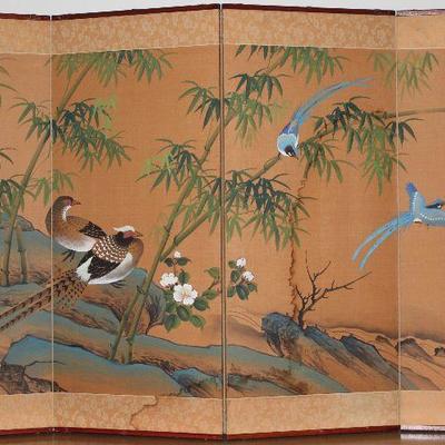 Hand Painted Oriental 4 Panel Screen