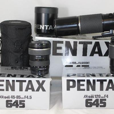 SMC Pentax FA 645 150-300mm F/5.6 Lens for Pentax 645,  Pentax Macro 645 120 mm F4 lens and Pentax  645 FA 45-85 mm lens