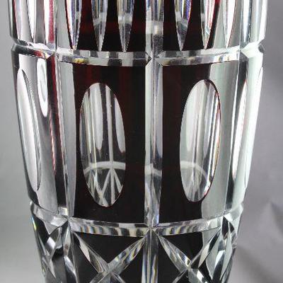Bohemian Crystal Ruby Cut to Clear Vase  (10â€H)