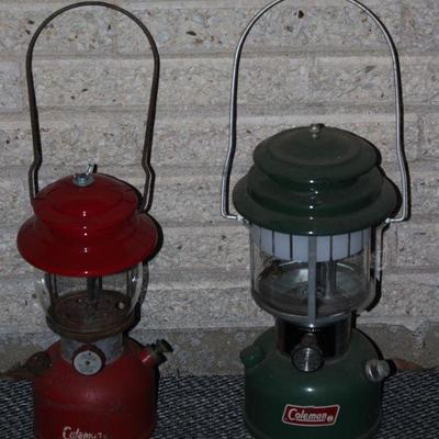 Coleman  Lanterns: Model 200A Red Lantern c. 1962-63, Model 220K Green Dual Mantel  c. 1981