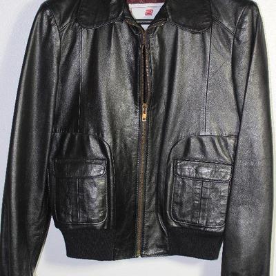 Crae Carlisle San Francisco Black Leather Bomber Jacket size Small 