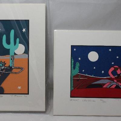 â€œLonesome Dilloâ€ 49/80 1990 and â€œDesert Crossingâ€ 40/80 1990 signed and numbered by Teresa Farr of Austin Tx. 1988 (8" X 10â€)