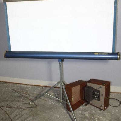 Vintage Radiant Leader Projector Screen Shown with Keystone Sixty Vintage Projector