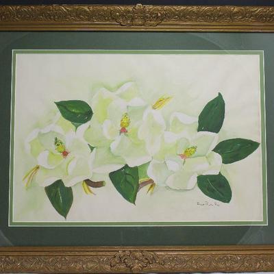 â€œMagnoliasâ€ by Jennie Ruth Page Original Artwork Double Matted and Framed in a Guilt Antique 2.5â€ Frame (32â€ x 24â€)