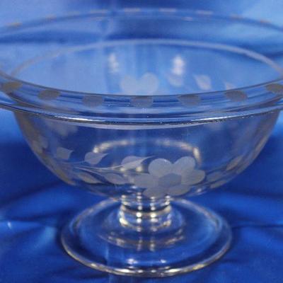 Depression Era Etched Pedestal Bowl (9.5â€D x 5â€H)