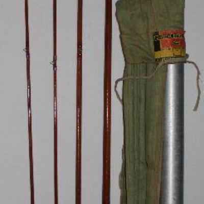  Vintage South Bend Bait Co. 3pcs Bamboo Fly Rod 58-9â€™ with Aluminum Tube, Cloth Storage Bag & Extra Top Section 