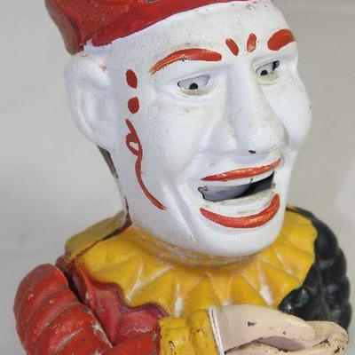 Vintage Cast Iron Clown Bank