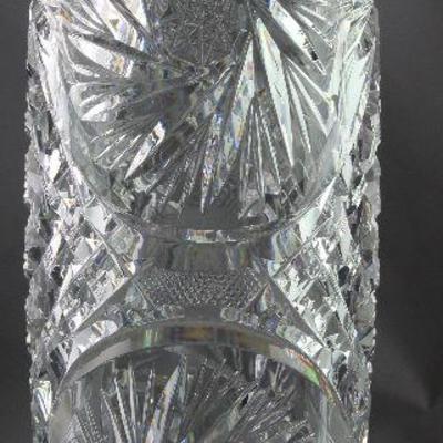 Cylindrical Cut Lead Crystal Vase 10â€H