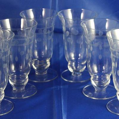 Depression Era Etched Cut Rings and Dots Pattern Crystal Goblets (Set 6)