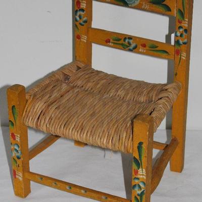 Mexican folk art hand painted  small childâ€™s chair with rush seat