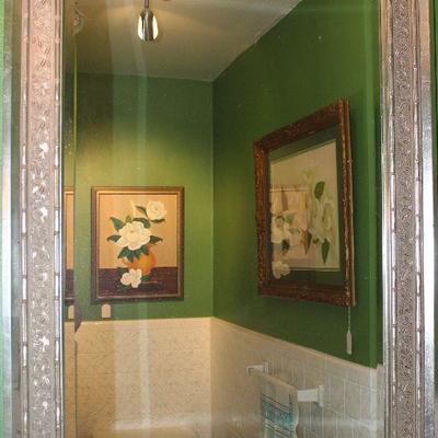 Bevel Mirror in a Silver & Gold Leaf 4â€ Frame (31 1/4â€ x  43 1/2â€)