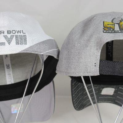 Back view: Super Bowl XLVIII, NFL conference champions Denver Broncos and Super Bowl 50 NFL conference championship Denver Broncos Caps