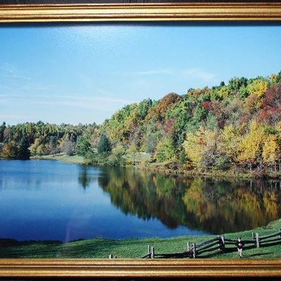 Indian Summer waterscape framed photo print (19â€W x 13â€H)