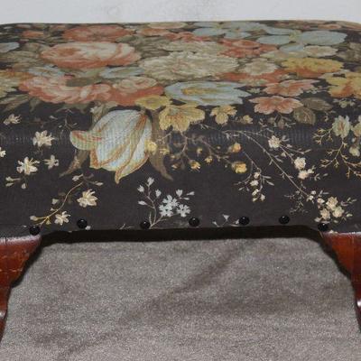 Call upholstery vintage Foot Stool with Cabriole Mahogany feet (19â€ x 15â€ x 9â€H)