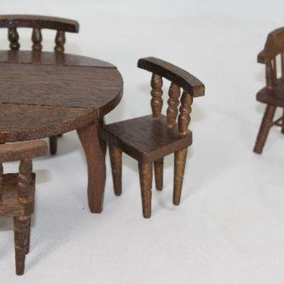 Wood Doll House Furniture:  Drop Leaf Table with 4 Side Chairs and 2 Captain Chairs