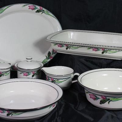 Lenox,  "Midnight Blossomâ€ (1993-1999):  Platter, Salt & Pepper Shakers, Sugar Bowl w/Lid & Creamer, 13â€ Rectangular...