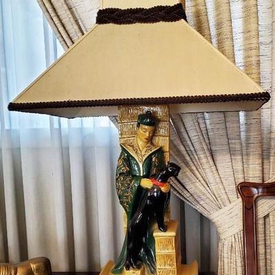 CONTINENTAL ART ASIAN LAMPS WITH SHADES   BUY PAIR NOW $ 185.00