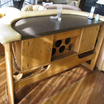 1/2 CIRCLE BARREL BAR   WITH 2 STOOLS   BUY IT NOW $ 195.00