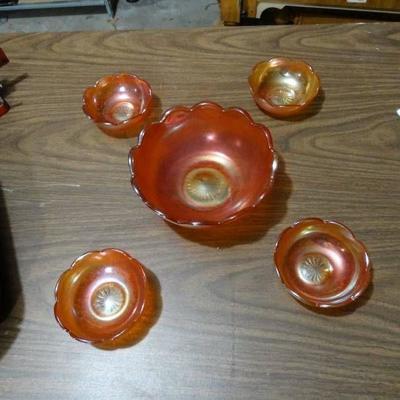 Set of 5 orange Rainbow Glass bowls