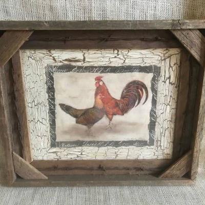 Barnwood and Barbwire Framed rustic Rooster and He ...