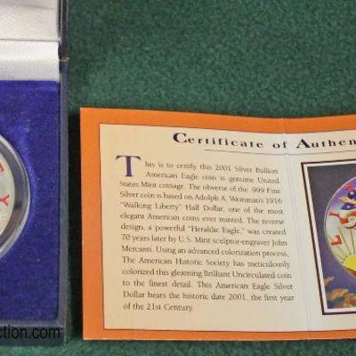  American Eagle 2001 Silver Dollar in Full Color with Certificate of Authenticity

Auction Estimate $20-$50 â€“ Located Glassware 