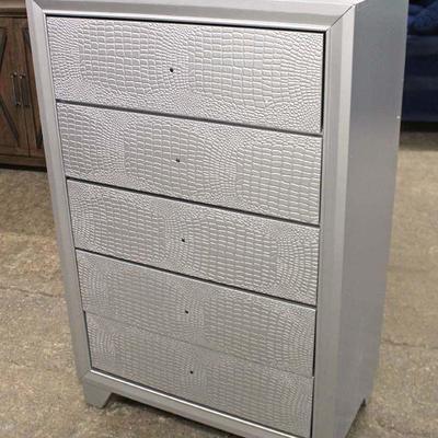  NEW Contemporary Decorated Faux Snake Skin Front 5 Drawer High Chest â€“ Hardware in Drawer

Auction Estimate $200-$400 â€“ Located Inside 