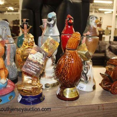  Large Collection of Figural Decanters including â€œJim Beamâ€ and some in Boxes

Auction Estimate $10-$50 â€“ Located Glassware 