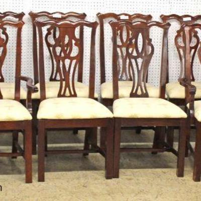  BEAUTIFUL Mahogany Double Pedestal Banded and Inlaid Dining Room Table with 12 SOLID Mahogany Carved Chippendale Style Dining Room...