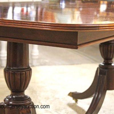  BEAUTIFUL Mahogany Double Pedestal Banded and Inlaid Dining Room Table with 12 SOLID Mahogany Carved Chippendale Style Dining Room...