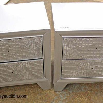  PAIR of NEW Contemporary Decorated with Faux Snake Skin Front 2 Drawer Night Stands â€“ Hardware in Drawer

Auction Estimate $100-$200...