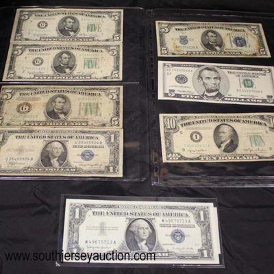  Selection of Silver Certificate $1.00 Bill, Sheet of Old $5.00 Bills and $1.00 Silver Certificate, Sheet of $5.00 Silver Certificate,...