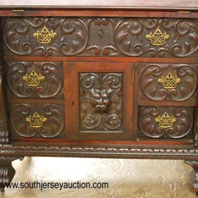  â€” AWESOME â€”

ANTIQUE SOLID Mahogany Highly Carved Slant Front Desk with Galley and Carved Griffins and Paw Feet in Original Finish...