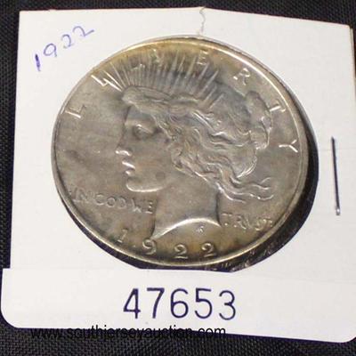  U.S. 1922 Silver Peace Dollar

Auction Estimate $20-$50 â€“ Located Glassware 