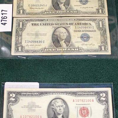  Selection of Silver Certificate $1.00 Bills and Red Seal $2.00 Bill

Auction Estimate $5-$10 each â€“ Located Glassware 